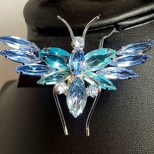 Vintage Blue Navette Marquise Dragonfly Brooch